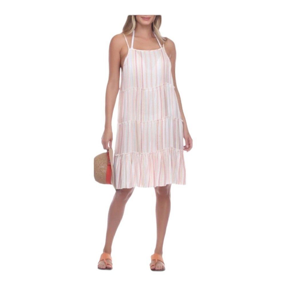 Raviya Orange Striped Square Neck Adjustable Tiered Swimsuit Cover Up Medium NWT